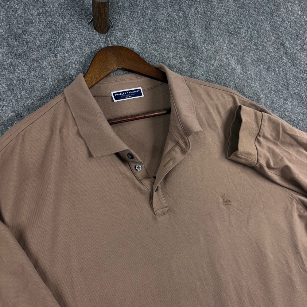 Charles Tyrwhitt Polo Shirt Mens XXXL Long Sleeve Brown Bird Logo